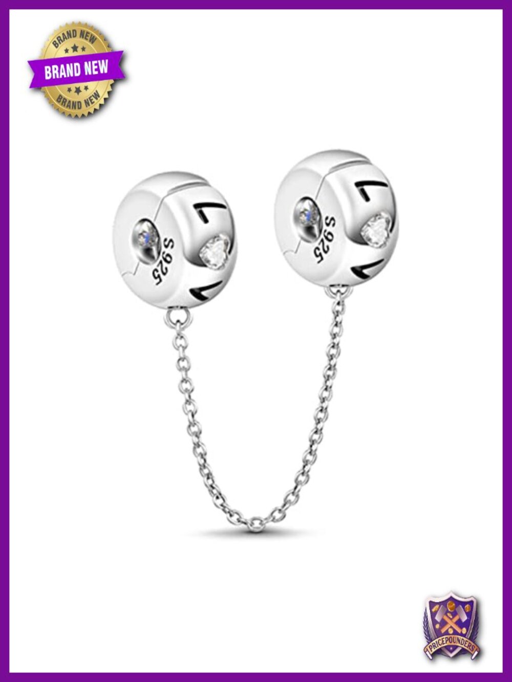 925 Sterling Silver Safety Chain Charm Bracelet Extender with Green Cubic Zircon